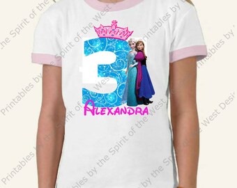 Personalized Third Birthday Girl Iron On Party Frozen T-shirt Transfer Printable Digital Download Elsa Anna Olaf Favour clip art DIY