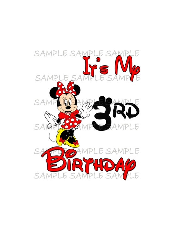 My Third Birthday Minnie IMAGE use as Sublimation clip art or print on Iron on T-Shirt transfers Printable DIY Party Instant Download Il_570xn