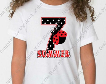 Personalized Seventh Birthday Girl Iron On Ladybug shirt Party Polkadot T-shirt Transfer Printable Digital Download clip art DIY scrapbook