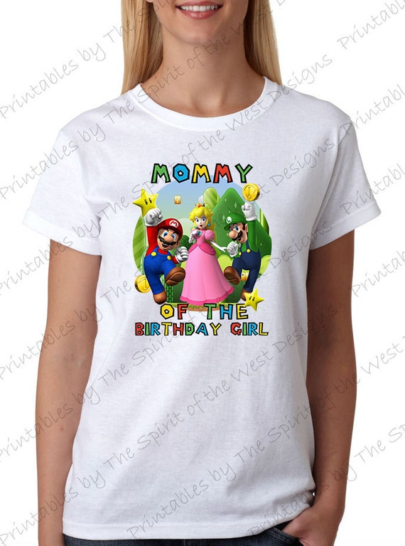 Mommy of the Birthday Girl Super Mario Brothers T-shirt Printable Digital Download Mario Luigi Princess peach party Favour Il_570xn