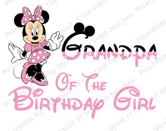 Abuelo de la cumpleañera Minnie Mouse IMAGEN Uso como plancha imprimible en la transferencia Clip art Mouse Ears Shirt Party T-shirt DIY Descargar