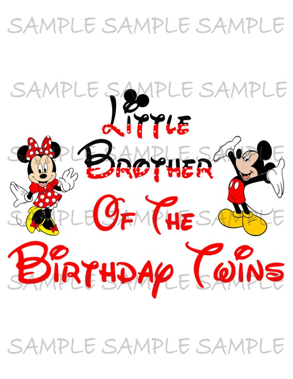 Little Brother of the Birthday Twins | Mickey and Mickey Sublimation IMAGE Use as Printable Clip Art or Iron on T-shirt Transfer Download Il_570xn
