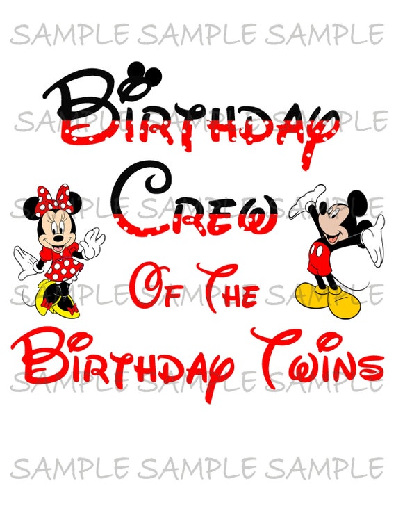Birthday Crew of the Birthday Twins Minnie and Mickey Mouse IMAGE Use as Printable Iron On Transfer Clip Art | DIY Party Download Il_570xn