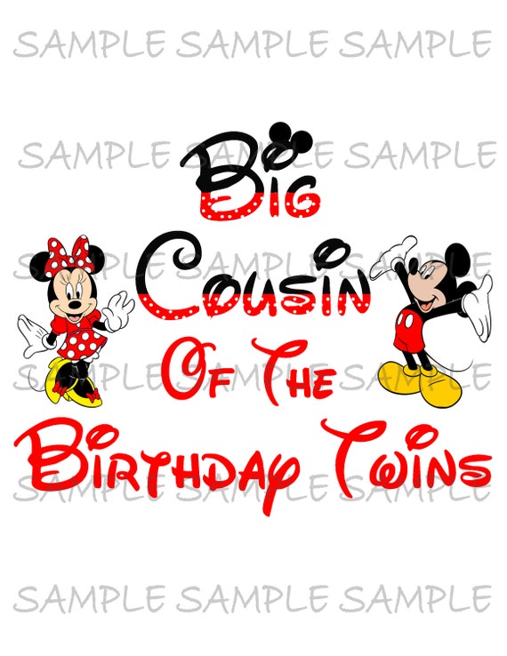 Big Cousin of the Birthday Twins Minnie and Mickey Iron on IMAGE Sublimation or Printable Iron on T-Shirt Transfer Clip Art DIY Download Il_570xn
