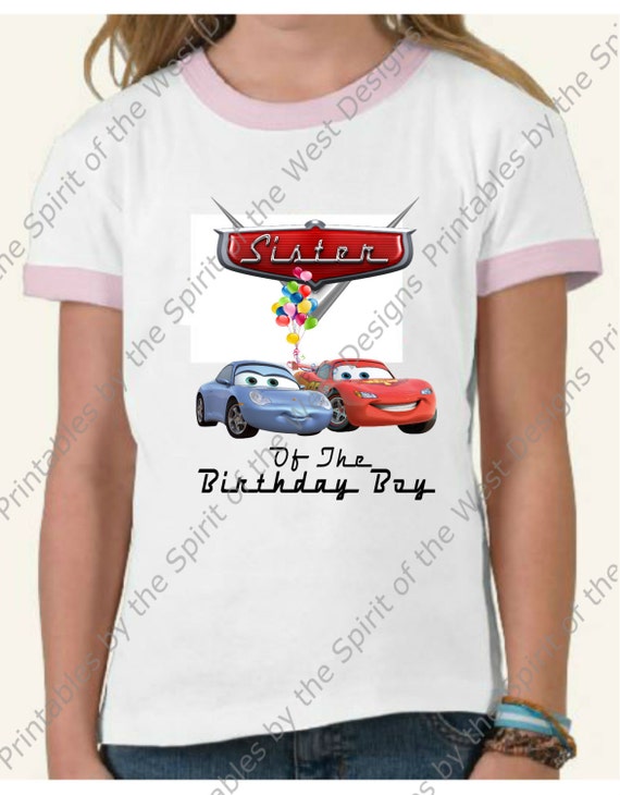 Sister of the Birthday Boy Iron On Lightning McQueen mater Cars Party T-shirt Transfer Printable Digital clip art DIY Il_570xn