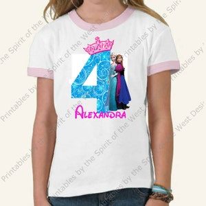Personalized Fourth Birthday Girl Iron On Party Frozen T-shirt Transfer Printable Digital Download Elsa Anna Olaf Favour clip art DIY
