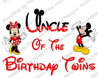 Uncle of the Birthday Twins Minnie and Mickey Mouse Iron on IMAGE Mouse Ears Printable Clip Art Shirt Party T-shirt Download