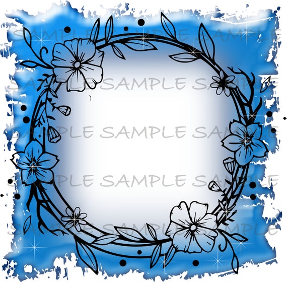 Blue Ocean Flower Wreath Sublimation Frame | Commercial Use Allowed | Bleach Effect Background Instant Download Digital Paper Scrapbooking Il_570xn