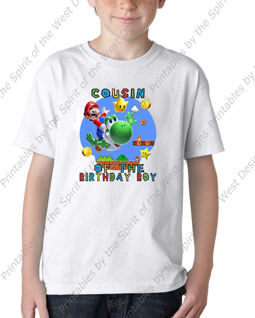 誕生日の男の子のいとこ スーパーマリオブラザーズ Tシャツ 印刷可能 