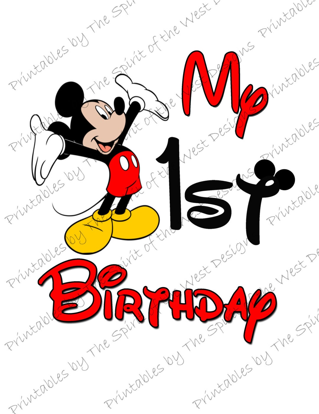 My First Birthday Mickey Mouse Printable Party IMAGE Use as Iron on T ...