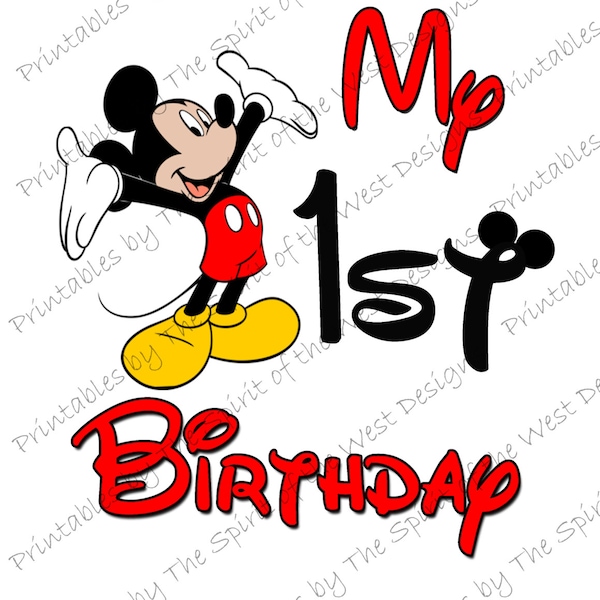 My First Birthday Mickey Mouse Printable Party IMAGE Use as Iron On T-shirt Transfer Clip Art DIY Instant Download