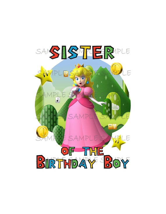 Sister of the Birthday Boy Super Mario Brothers IMAGE Printable Digital Download Princess peach DIY party Il_570xn