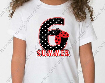 Personalized Sixth Birthday Girl Iron On Ladybug shirt Party Polkadot T-shirt Transfer Printable Digital Download clip art DIY scrapbook