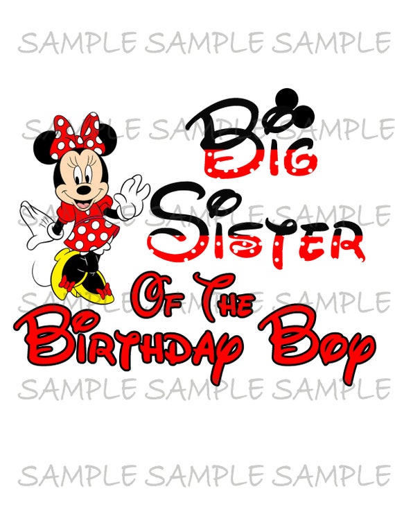 Big Sister of the Birthday Boy Minnie Mouse Iron on IMAGE Mouse Ears Printable Clip Art Disney Shirt Party T-shirt Transfer Download Mickey Il_570xn