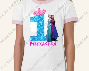 Personalized First Birthday Girl Iron On Party Frozen T-shirt Transfer Printable Digital Download Elsa Anna Olaf Favour clip art DIY