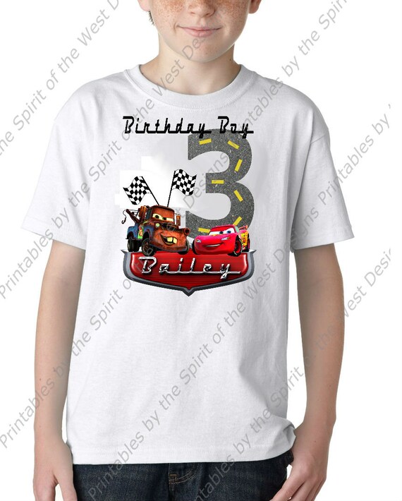 Personalized Third Birthday Boy Iron On Lightning McQueen Mater Disney Pixar Cars Party T-shirt Transfer Printable Digital clip art DIY Il_570xn