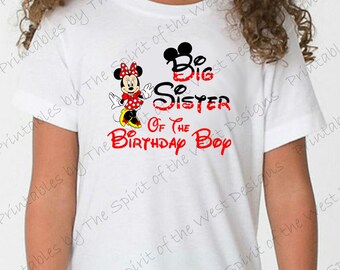 Big Sister of the Birthday Boy Minnie Mouse Iron on IMAGE Mouse Ears Printable Clip Art Shirt Party T-shirt Transfer Download Mickey