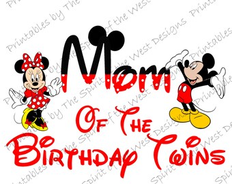 Mom of the Birthday Twins Minnie and Mickey Mouse Printable Party IMAGE Use as T-shirt Transfer Clip Art DIY Instant Download