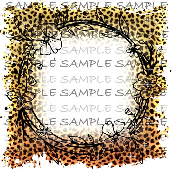 Cheetah Flower Wreath Sublimation Frame | Commercial Use Allowed | Bleach Effect Background Instant Download Digital Paper Scrapbooking Il_570xn