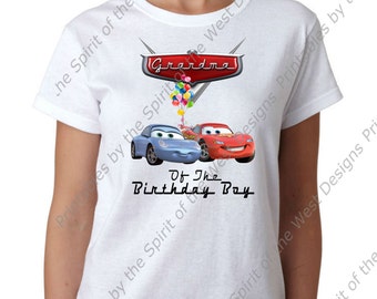 Grandma of the Birthday Boy Iron On Lightning McQueen Mater Cars Party T-shirt Transfer Printable Digital clip art DIY