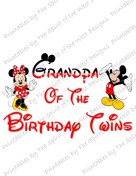 Grandpa of the Birthday Twins Minnie and Mickey Mouse Iron on IMAGE Mouse Ears Printable Clip Art Shirt Party T-shirt Download Il_570xn