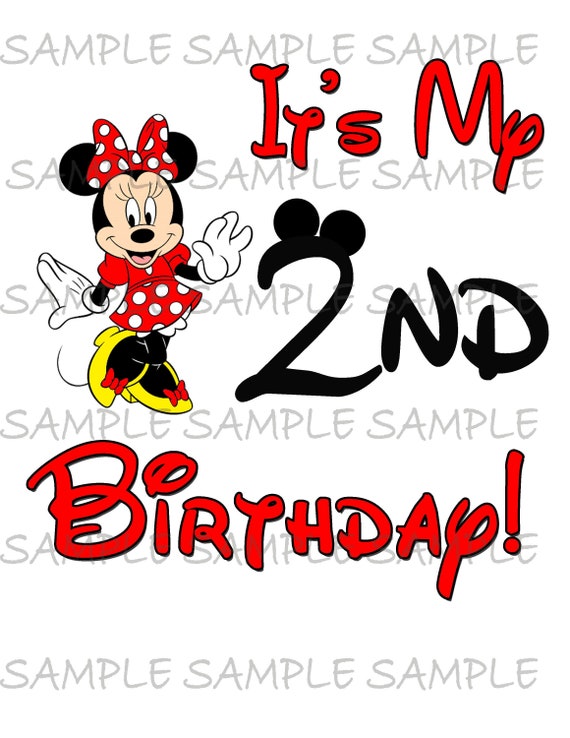 It's My Second Birthday Minnie Mouse IMAGE use as Printable Iron on transfer clip art Mouse Ears Shirt Party T-shirt Download DIY Il_570xn