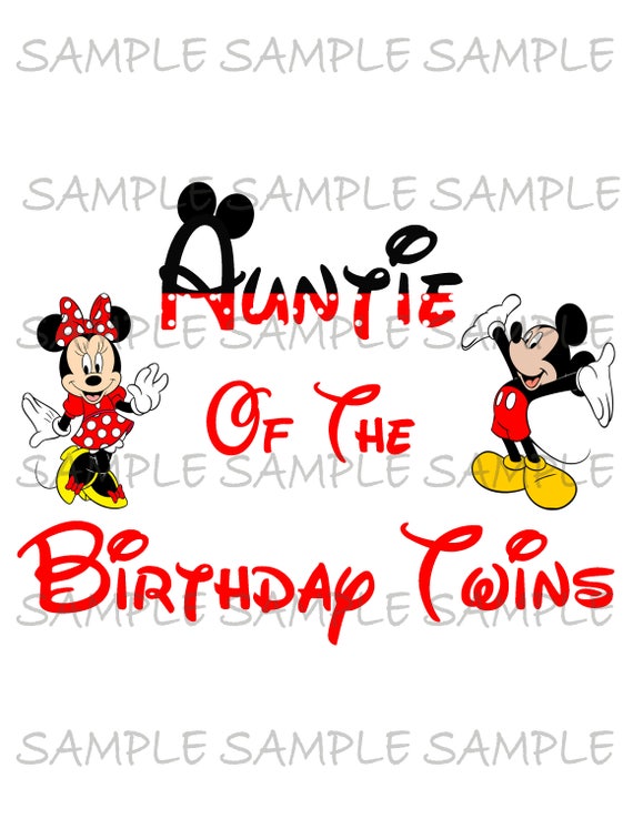 Auntie of the Birthday Twins Minnie and Mickey Mouse Iron on IMAGE Mouse Ears Printable Clip Art Shirt Party T-shirt Download Il_570xn
