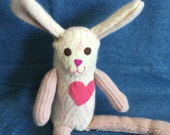 Small soft pink and ivory stuffed bunny #14