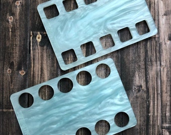 PALE BLUE Mother-of-Pearl Iridescent Acrylic Threadkeep, 10, 12, and 24 Hole Thread Organizer for DMC Threads and Craft Fibers