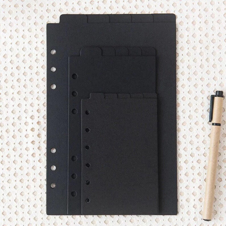 Planner DashboardPlanner DividerPlanner TapAgenda Divider Black A5, A6 Personal Size Pre-Punched holes