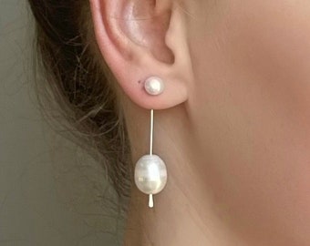 Pearl ear jacket earring pearl studs with ear pearl ear jacket wedding earrings sterling silver gold niobium front back earrings bridesmaid