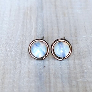 Moonstone stud earrings, niobium earrings, natural stone earrings, gemstone earrings, June birthstone earrings, moonstone earring, studs image 1