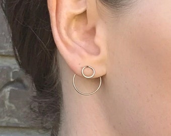 Circle ear jacket earrings, double circle earrings, circle threader earrings, niobium circle earrings, gold ear jackets, round ear jackets