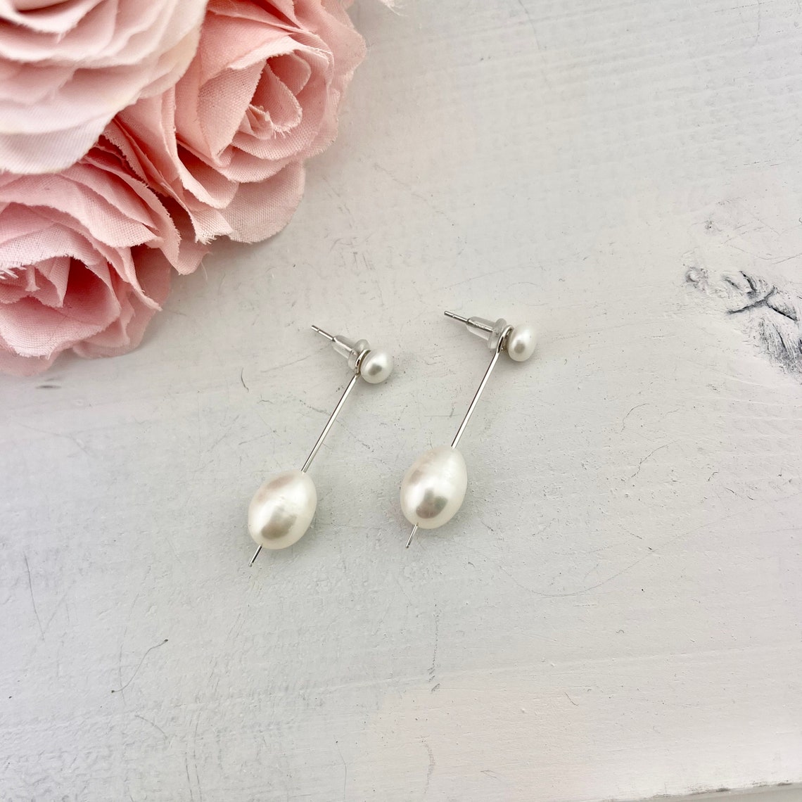 Pearl ear jacket earring pearl studs with ear pearl ear Etsy