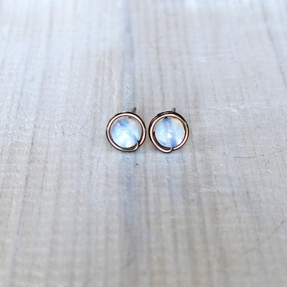 Buy Opalite Moonstone Stud Earrings: Hypoallergenic Niobium