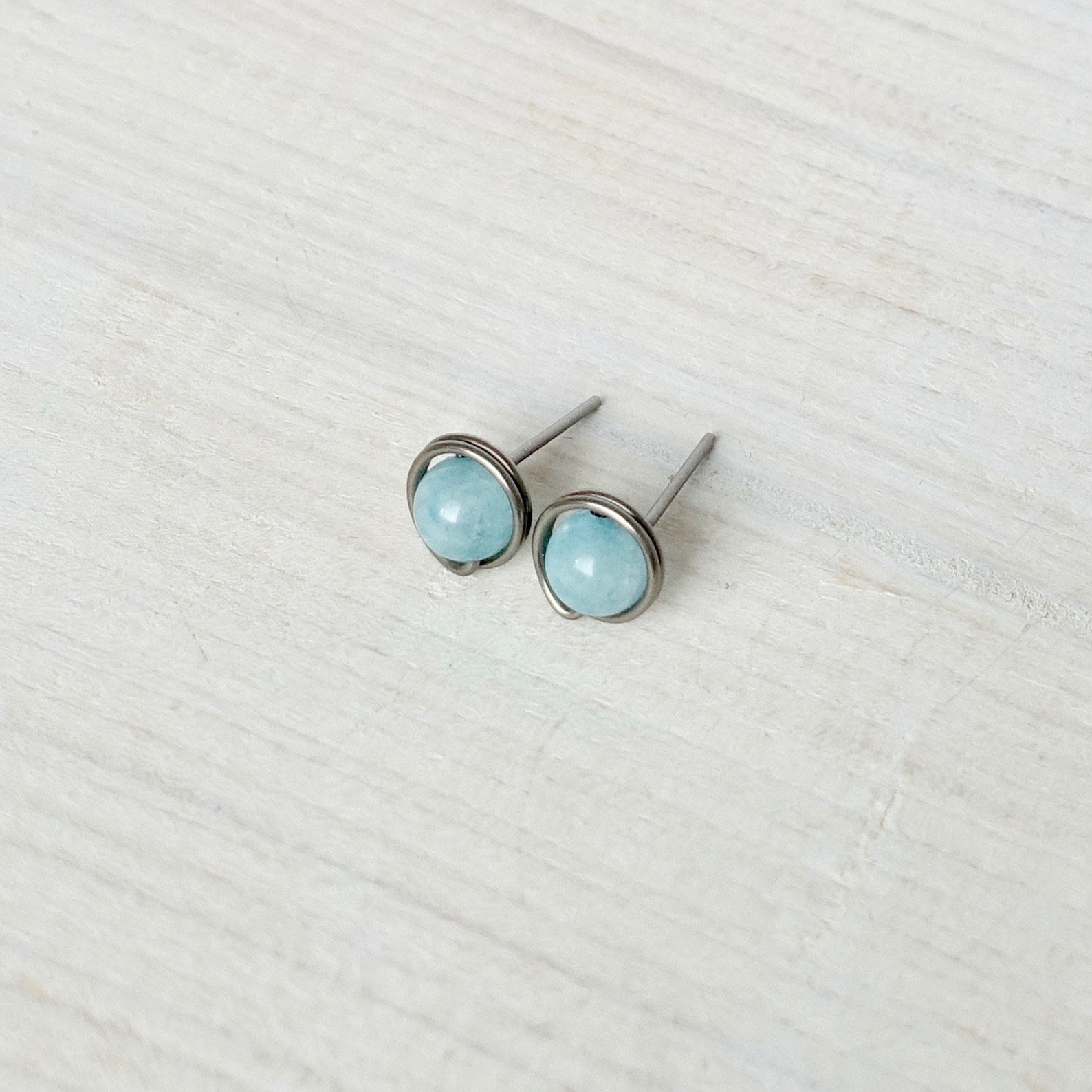 Aquamarine Stud Earrings Aquamarine Earrings Light Blue Etsy
