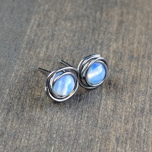 Moonstone niobium stud earrings,  Niobium earrings, Moonstone earrings, Hypoallergenic earrings, Stud earrings, niobium stud earrings