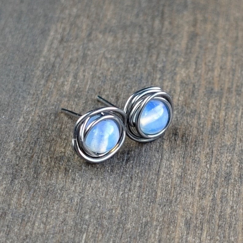 Moonstone Niobium Stud Earrings Niobium Earrings Moonstone Etsy