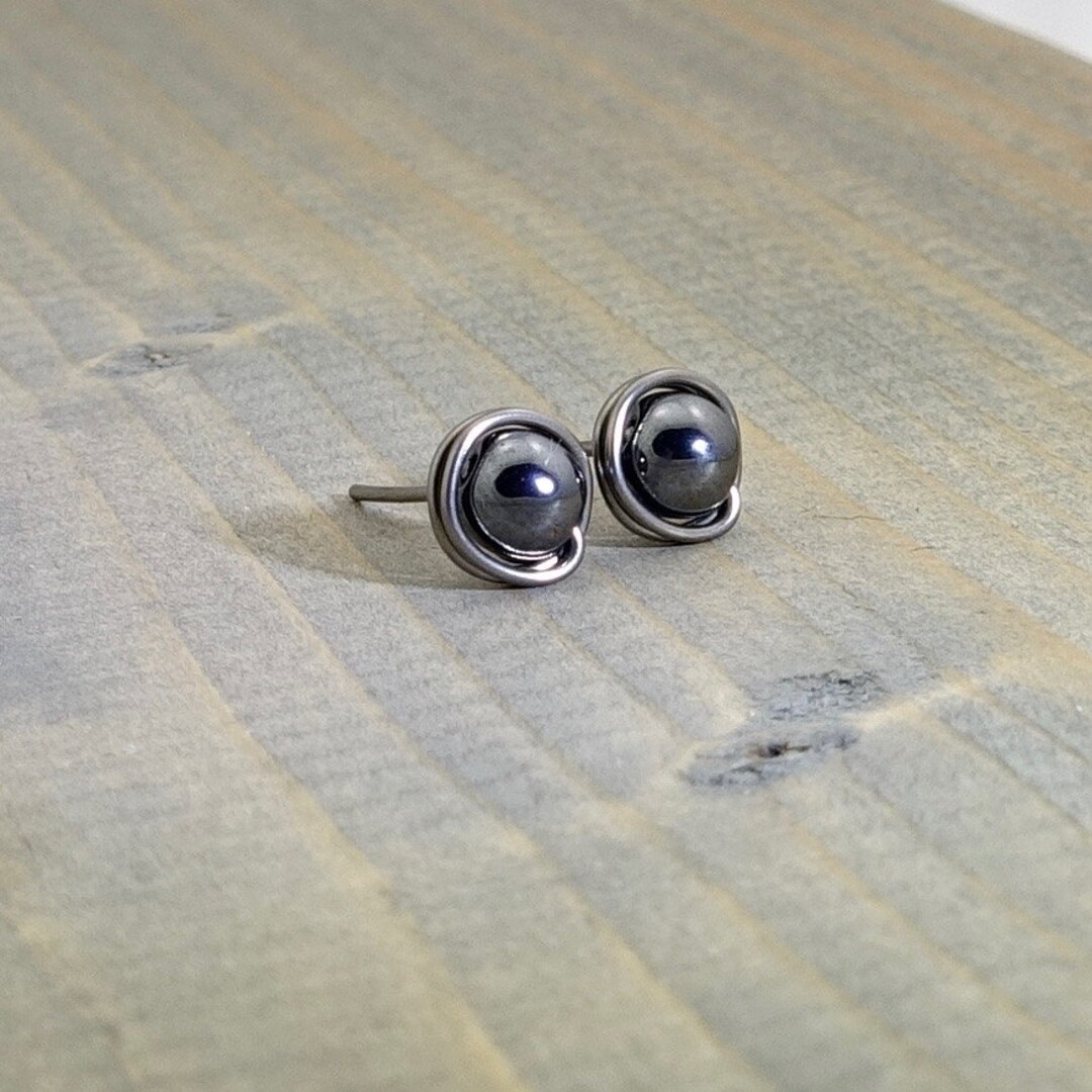 Hematite Stud Earrings, Niobium Earrings, Post Earrings, Hematite Jewelry,  Black Earrings, Niobium Stud Earrings, Graduation Gift for Her