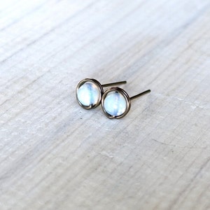 Moonstone stud earrings, niobium earrings, natural stone earrings, gemstone earrings, June birthstone earrings, moonstone earring, studs image 3