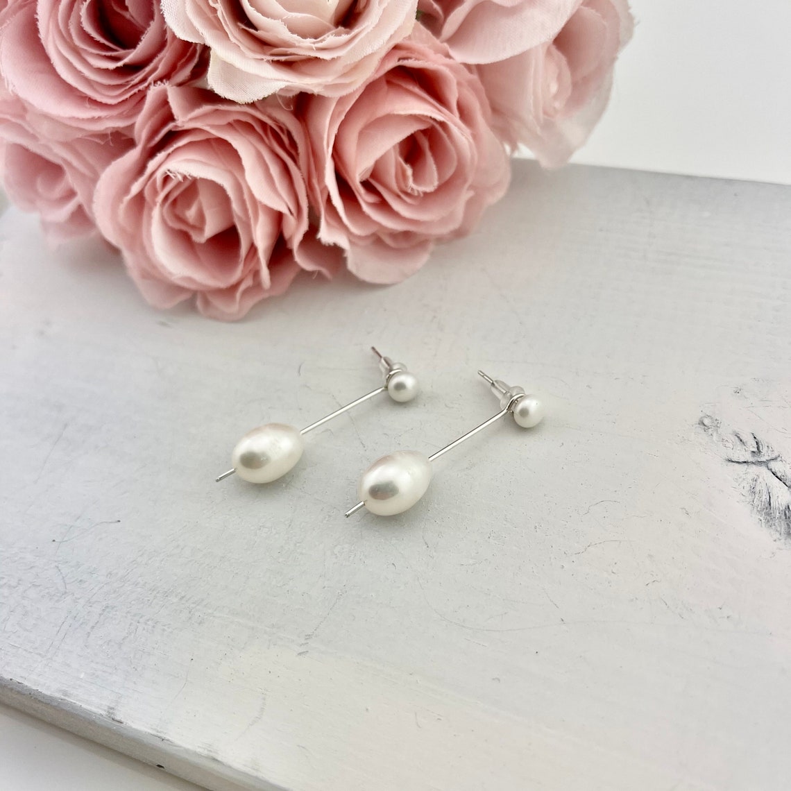 Pearl ear jacket earring pearl studs with ear pearl ear Etsy