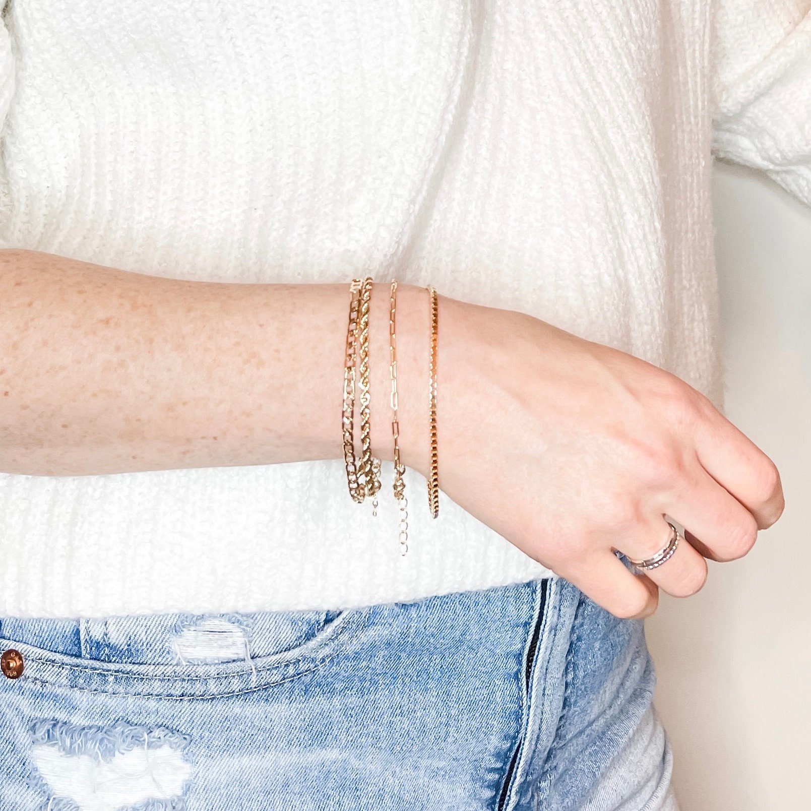 Box Chain Bracelet Gold Box Chain Bracelet Gold Chain Etsy