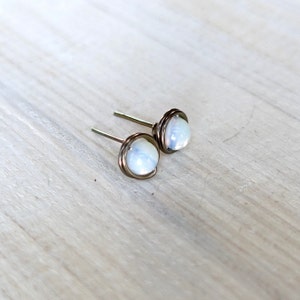 Moonstone stud earrings, niobium earrings, natural stone earrings, gemstone earrings, June birthstone earrings, moonstone earring, studs image 2