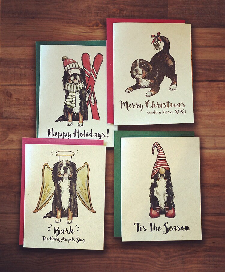 Bernese Mountain Dog Christmas Cards Set Of 4 Berner Bundle Etsy