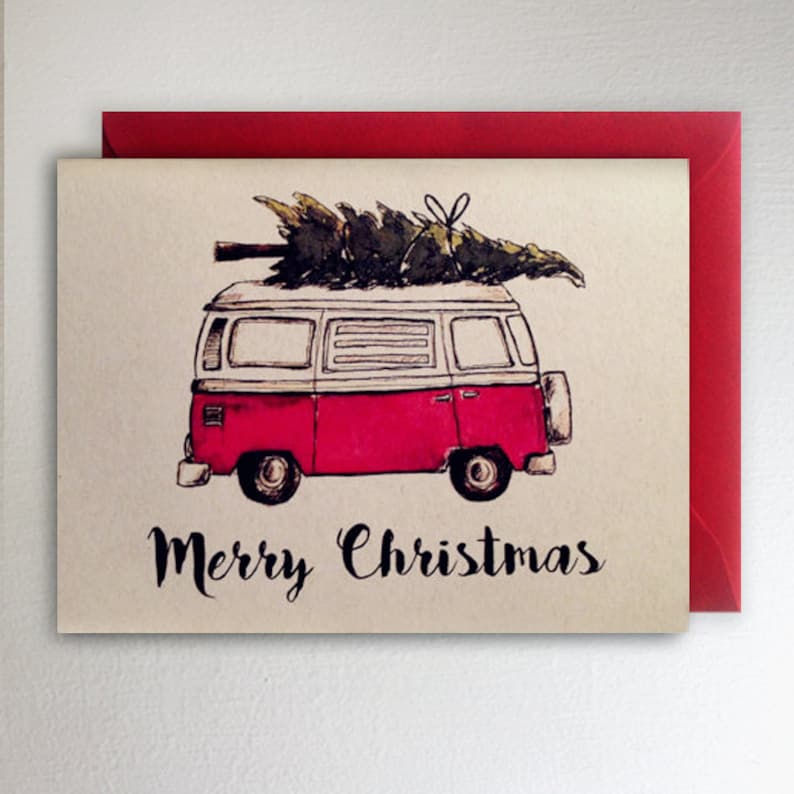 Merry Christmas VW Van Christmas Tree Card Volkswagon Etsy