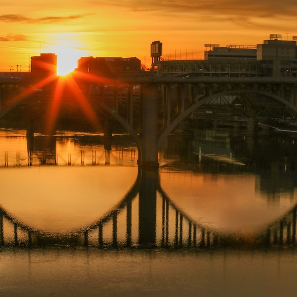 Knoxville, Tennessee City Sunset Skyline Print Canvas Neyland Stadium River Henley Street Bridge