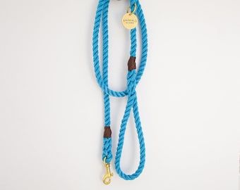 Sky Blue Rope Dog Leash // Rope Dog Lead - Strong Dog Leash - Brass Dog Leash - Australia