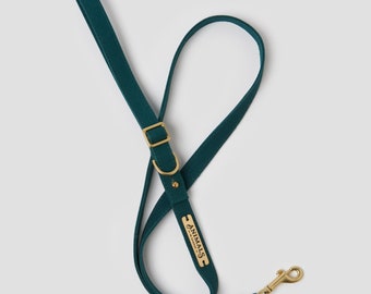 Forest Green Flat Dog Leash // Organic Cotton Dog Lead - Comfortable Dog Leash - Brass Dog Leash - Australia