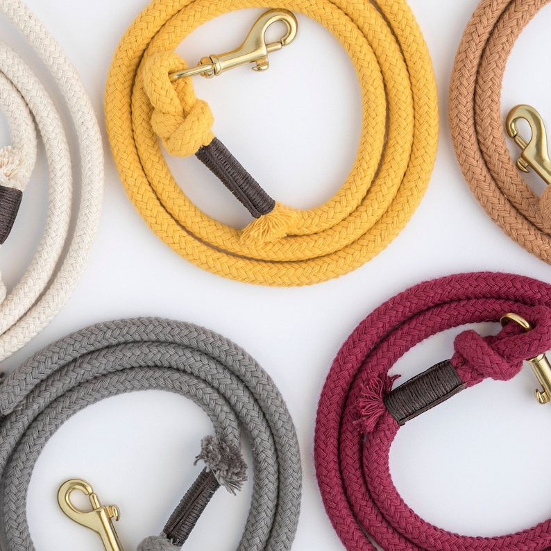 Natural Organic Cotton Rope Dog Leash // Rope Dog Lead Soft Dog Leash Brass Dog Leash Australia image 4