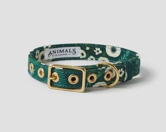 Winter Garden + Brass Dog Collar // Fabric Dog Collar Buckle Collar - Australia - Floral dog collar